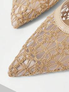 Mnmlis Women's Lace Slip-On High Heel Shoes, Fashionable And Versatile For Daily Wear - Apricot - View 4