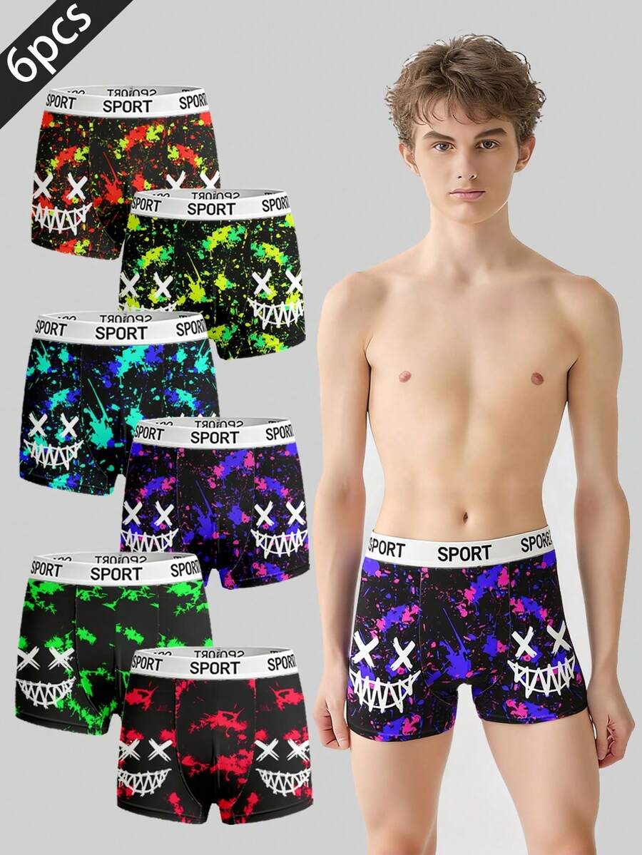 SHEIN Teenage Boys' Fashion Printed Boxer Briefs - Black - View 1
