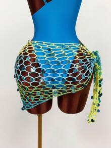 Amplova 女士渐变亮片刺绣薄纱罩衫，性感迷人，适合度假、音乐节，可爱春夏泳装 - 彩色 - 查看 8