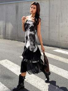 EastFlair New Chinese Style Ink-Wash Style Long Halter Dress - Black - View 5