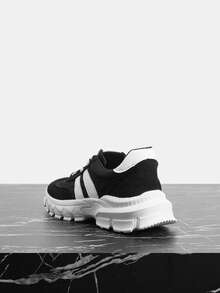 Vate Women's White Mesh & Suede Platform Sneakers With Black Stripes – Comfortable Outdoor Casual Shoes - Black and White - View 4