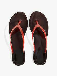 Grefit 女士圆头平底休闲度假简约红色平底凉鞋，女士人字拖 - 紅色 - 查看 5