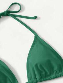 SHEIN Swim Bộ bikini buộc dây cổ trước màu trơn 2 mảnh - Màu xanh Bạc hà - Xem 4