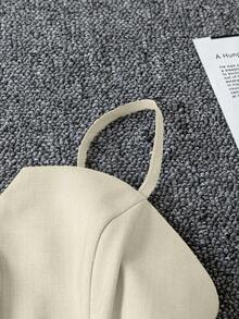 Franclia 休闲时尚百搭系带不对称下摆女士迷你裙，新款夏季卡其色纹理裙 - 杏色 - 查看 4