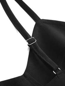 Franclia Casual Khaki Blazer Jacket Paired With Spaghetti Strap Waist Cinched Straight Dress, Women's 2 Pieces Set, Suitable For Spring/Autumn, Business/Casual Wear - Black - View 3