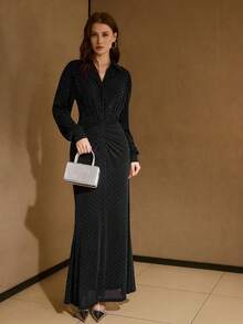 MOTF PREMIUM WOMEN'S RHINESTONE EMBELLISHED LONG DRESS, SUITABLE FOR DATES AND PARTIES - Black - View 5