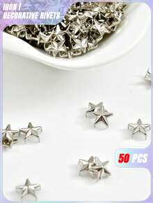 SHEIN 50 Pieces Five-Pointed Star Decorative Nails Valentine's Day, Valentine's Day Wedding, Birthday, Wedding Decoration - Silver - View 3