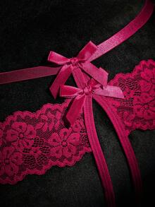 SHEIN 1pc Petitdoll Bow Lace Crotchless Sexy Panties For Women - Hot Pink - View 4