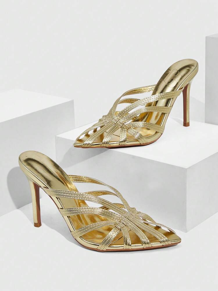 CUCCOO SZL Champagne Color Rhinestone Embellished Mesh High Heel Sandals Valentine's Day Spring Shoes Prom Heels Summer Shoes