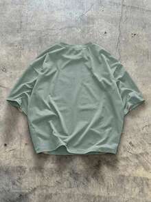 AXEPEAK Áo thun nam dệt kim tay ngắn dáng rộng thoải mái, phối nhiều mảnh vải. - màu xanh lá - Xem 2