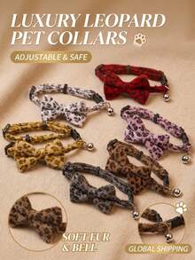 PETSIN 1件装柔软毛绒宠物项圈，可调节轻便，配有可爱豹纹蝴蝶结装饰铃铛吊坠，佩戴舒适，适合小型和中型犬猫日常佩戴、户外散步、度假、聚会、居家使用，易于佩戴。 - 彩色 - 查看 15
