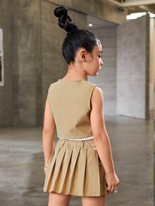 SHEIN Explorewe 年輕女孩3件套裝(小車與字母圖案的背心、襯衫+塗層細節百褶裙+拉鍊背心外套) - 彩色 - 查看 2