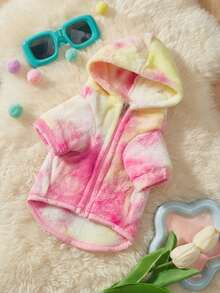 PETSIN 1pc Tie-Dye Pink Fleece Warm Zip-Up Pet Coat For Cats & Dogs - Multicolor - View 1