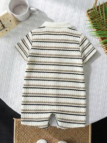 Newborn Baby Boy Cute Striped Short Sleeve Romper, Suitable For Birthday Party, Evening Party, Performance, Wedding, One Month Celebration, Baptism And 1st Birthday Baby Shower - Multicolor - View 7
