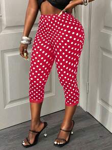 BamGleam Women's Polka Dot Print High Waist Skinny 7/8 Length Leggings  Vacation Boho Sexy Plain Plaid Striped Casual - Red - View 4