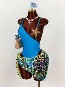 Amplova 女士渐变亮片刺绣薄纱罩衫，性感迷人，适合度假、音乐节，可爱春夏泳装 - 彩色 - 查看 12