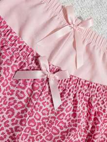 EURMUSE 2 Sets Lace Detail Solid Color & Leopard Patten Detail PJ Set - Multicolor - View 4