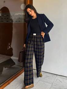 Aidyla Women's Plaid Brushed Elastic Waist Casual Loose Pants, Autumn Plaid Pants Women Pants Casual Casual Checkered Pants Plaid Check Trousers Checkered Pants - Multicolor - View 5