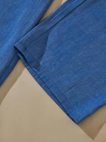 SHEIN Genkimix Kids Áo tank top bèo nhún hình trái tim và quần ống rộng kiểu jeans đính đá cho bé gái. - Màu xanh lam - Xem 5