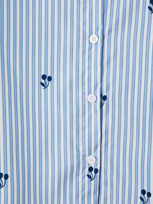 SHEIN 1pc Girls Cherry Stripe Blue Collared Long Sleeve Button-Up Shirt, Suitable For Spring/Summer - Blue - View 5