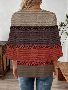 EMERY ROSE Blusa de trabajo con cuello en V y manga 3/4, primavera/otoño para mujer - Multicolor - Ver 2