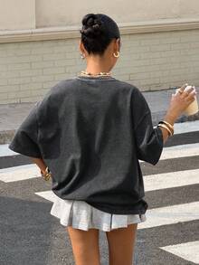 Muchica 街头风水洗压纹女式长袖T恤，黑色 - 黑色 - 查看 2