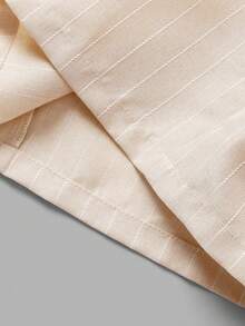 少女休闲优雅通勤街头时尚提花条纹3D蝴蝶结纽扣前襟无袖背心上衣和直筒裤套装 - 杏色 - 查看 6