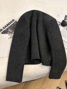 Franclia Plus Size Women's Grey Autumn Elegant Formal Thick Woolen Long Sleeve Jacket,Commuter French Style Knitted Short Overcoat With Decorative Buttons - Dark Grey - View 2