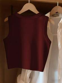 Resyla 女士酒红色圆领休闲百搭背心 - 酒紅色 - 查看 2