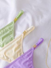 Snug Zone 3 pièces/set Culottes tanga sexy avec décoration métallique de couleur unie pour un port quotidien pour femmes - Multicolore - Voir 5