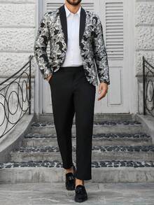 Manfinity Mode 男士魅力派对礼服，提花西装套装。适合音乐节、婚礼、宴会、晚宴、周年纪念日和日常穿着。送给男友或丈夫的理想礼物。男士花卉提花长袖外套和长裤休闲西装套装，男士两件套，适合现代男士、老钱男士、日常休闲、周末旅行、户外活动、探险旅行、轻松的工作环境或半正式场合，是送给男友/丈夫、周年纪念日/生日派对、夏季假期、婚礼、春夏两季的理想礼物，也可作为燕尾服穿着。 - 彩色 - 查看 3
