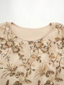 Ellevyn 杏色优雅亮片装饰修身披肩连衣裙 - 杏色 - 查看 5