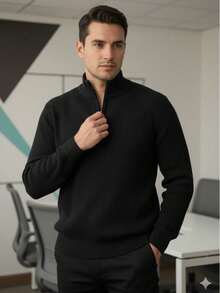 Jersey de punto acanalado con cierre para hombre | Estilo Casual - Negro - Ver 6