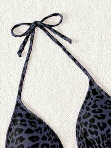 Swim Vcay 2025年女士夏季度假沙滩豹纹吊带比基尼上衣 - 黑色 - 查看 5