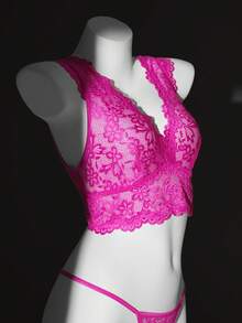 2件套女士蕾丝边镂空露背内衣套装 - 紫色 - 查看 8