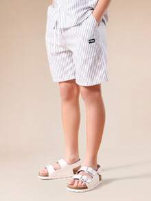 SUMWON Boys Striped Button Down Short Sleeve Shirt And Matching Shorts Summer Vacation Casual Co-Ord Set With Chest Pocket Vacation - Green - View 4