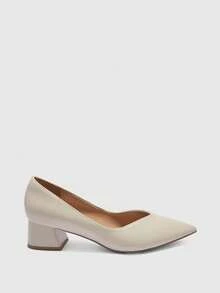 CUCCOO BIZCHIC Women's Apricot Matte Minimalist Classic Pointed Toe Office/Commute Business Chunky Heel Pumps - Apricot - View 2