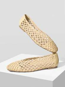 MOTF WOMEN HOLLOW OUT PU LEATHER FLATS - Beige - View 5