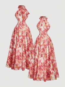 SHEIN MOD 女士扎染印花收腰领连衣裙 - 彩色 - 查看 8