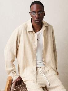 SUMWON Men's Linen Feel Button Down Shirt And Drawstring Pants Co-Ord Set For Summer Casual Wear - Light Yellow - View 3