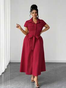 Maweii Vestido camisa vermelho sexy sem mangas para mulheres plus size - Vermelho - Ver 2
