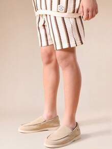 SUMWON Striped Crochet Polo And Short Co-Ord Set Collared Button Placket Summer Outfit Two Piece Casual Ensemble Vertical Stripe Pattern Textured Knit Vacation - Multicolor - View 4