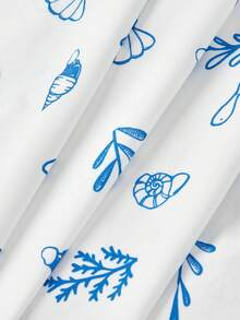 SHEIN MOD Women's Vacation Shell Print Waist Cinched Elegant Halter Dress - Blue and White - View 6