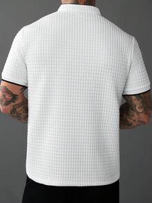 Manfinity CasualCool Men's Contrast Trim Half-Placket Casual Short Sleeve Polo Shirt - White - View 2