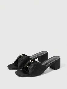 Sleekvia Casual Fashion Versatile Simple Chunky Heel Women's High Heel Sandals - Black - View 10