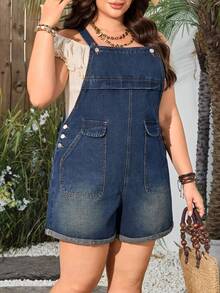 Breezaya Plus Size Women Vintage Washed Denim Bib Overalls, Spring/Summer - Dark Wash - View 5