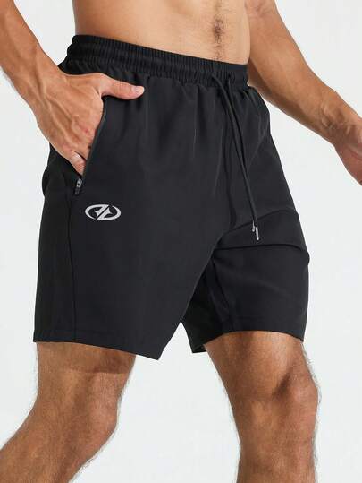 Manfinity Sport Polished Manfinity Sport Corelite 男士字母图案拉链口袋运动弹力短裤 男士慢跑裤 我爱我的男友骄傲短裤 男士运动短裤