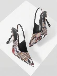 Mnmlis Women's Pointed Toe Snake Skin Pattern High Heels, Fashionable For Party Occasions - Multicolor - View 5