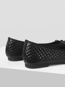 Mnmlis Zapatos planos de punta cuadrada con patrón de rombo francés, zapatos de lujo de alta calidad para el transporte - Negro - Ver 5