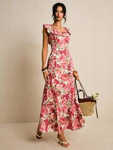 Poéselle Women's Floral Print Ruffle Hem Backless Fitted Dress - Multicolor - View 7